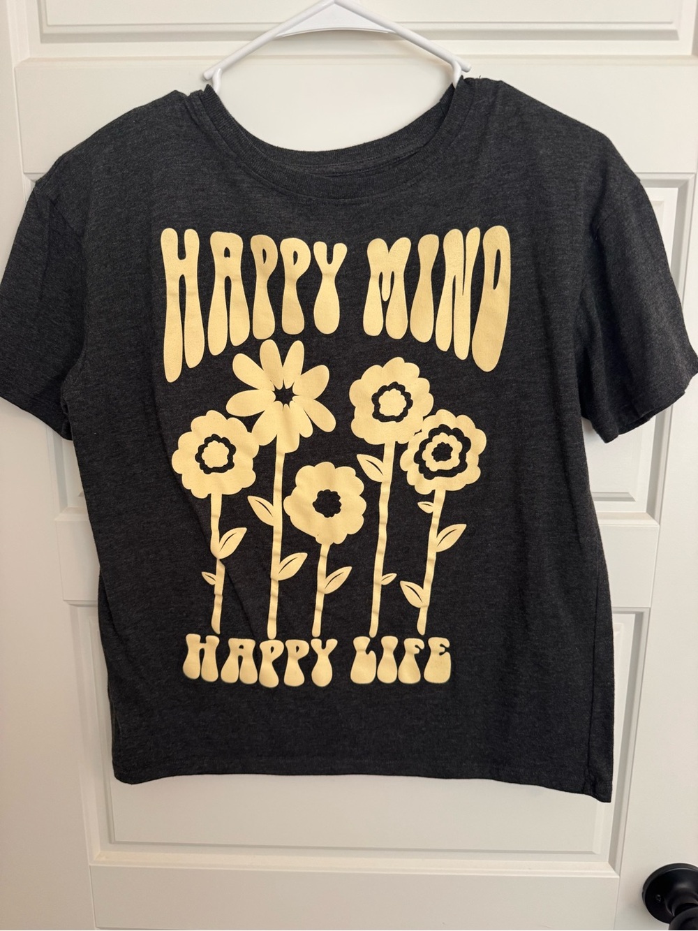 Modern Lux Charcoal Kids Tee with Cream Floral Graphic